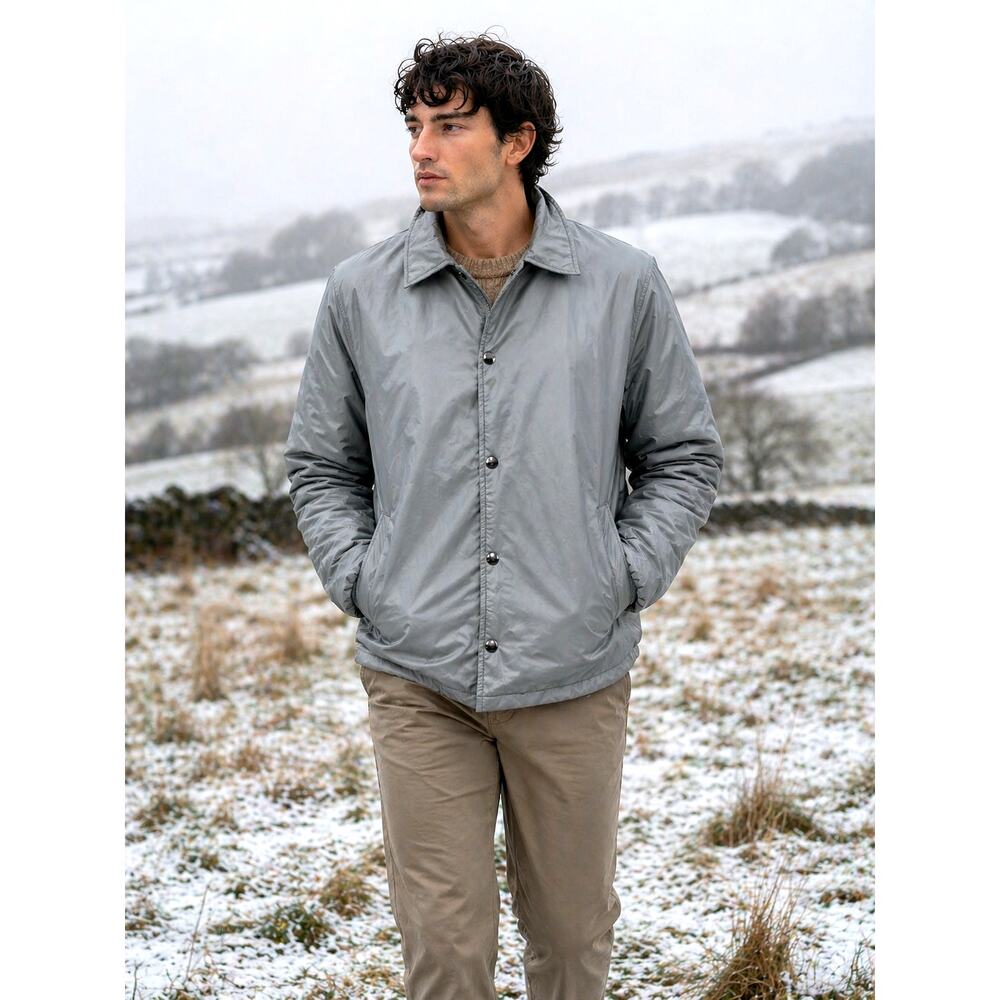 Vintage Men's Sherpa Lined Coach Jacket 80s 90s Gray Large Tall